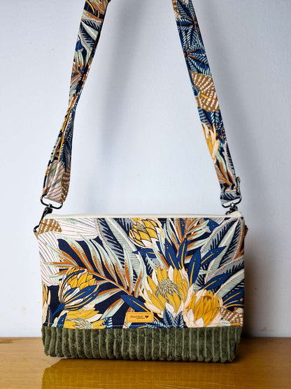 Frida Khaki Velvet and Flowers Bag