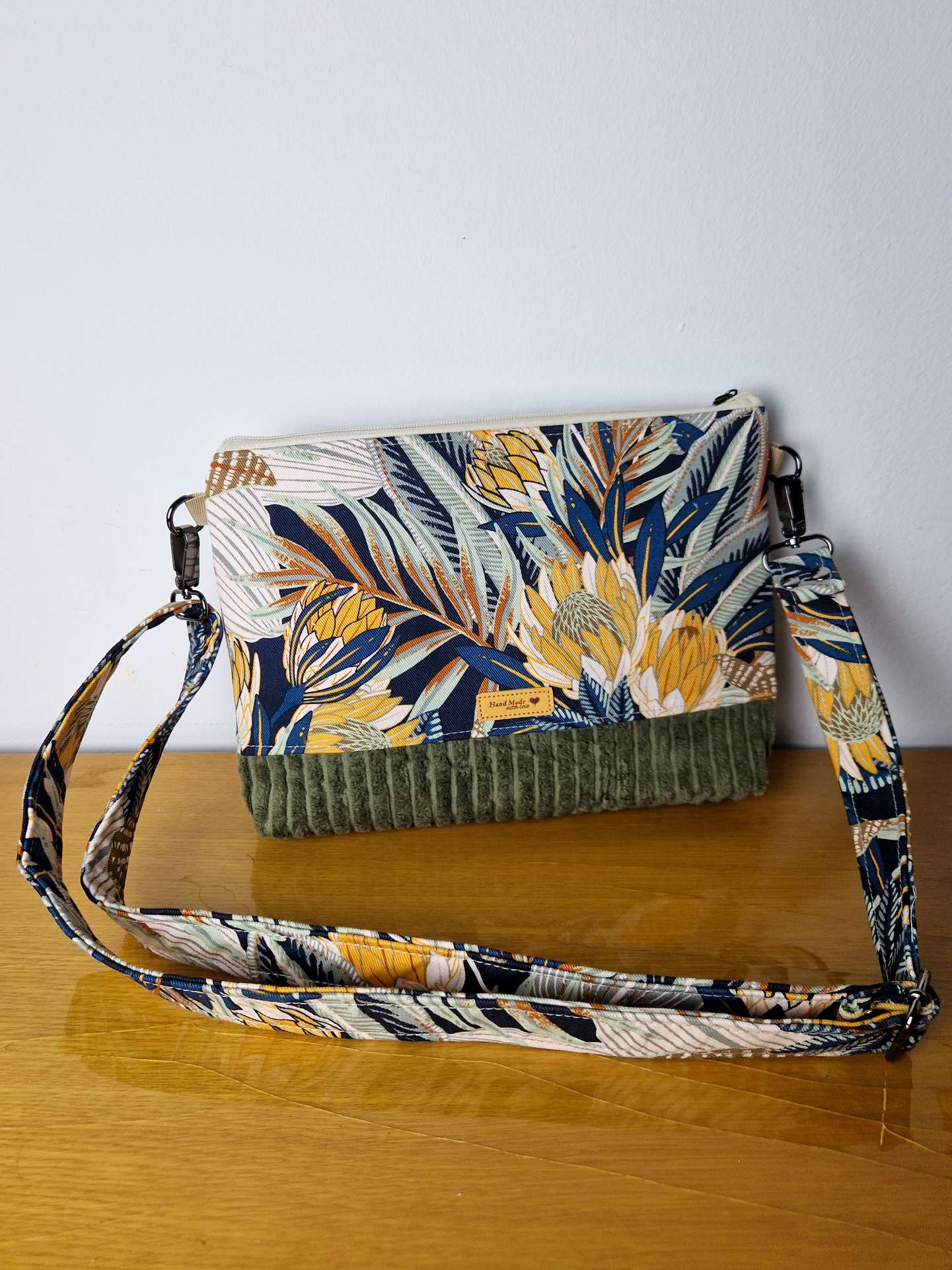 Frida Khaki Velvet and Flowers Bag