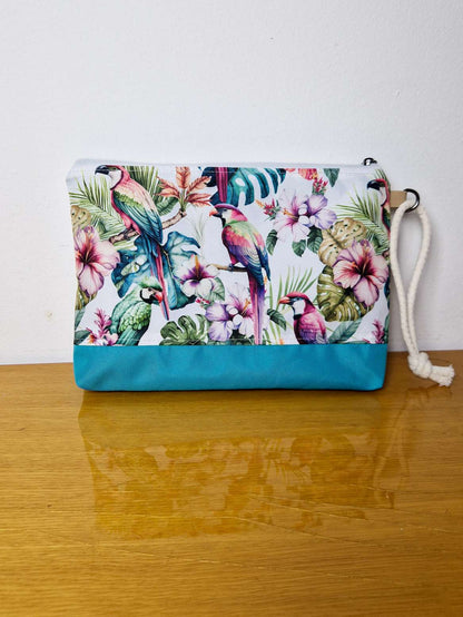 'Summer' Large White Parrot Clutch Bag