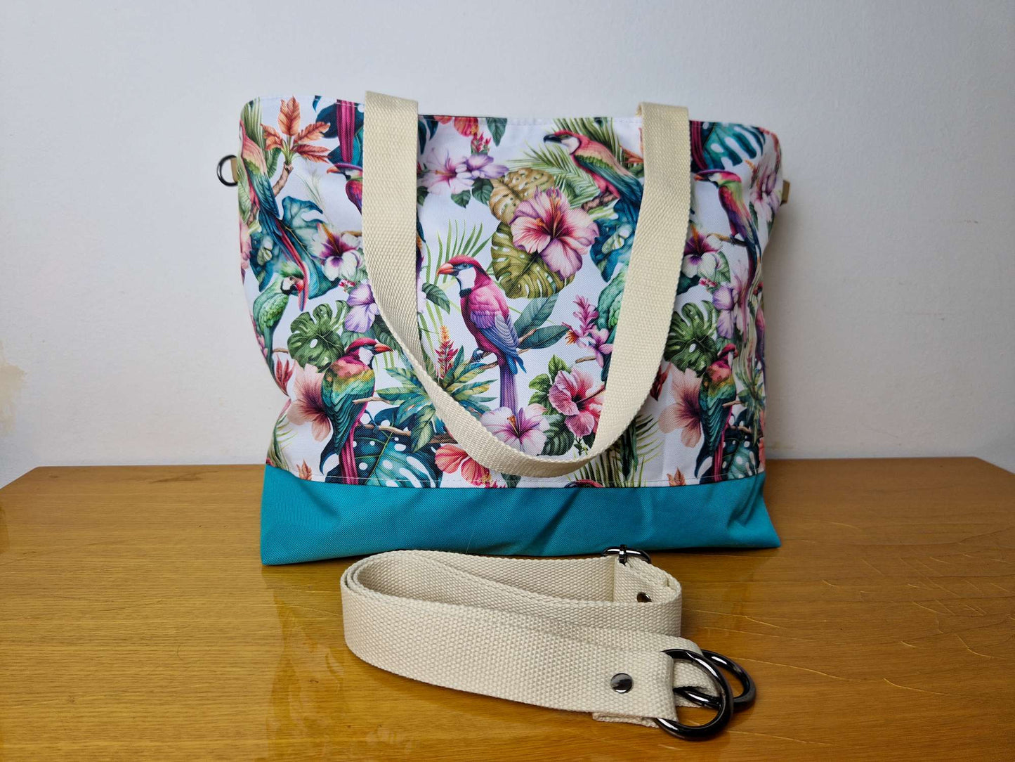 Coral White Parrots Beach Bag